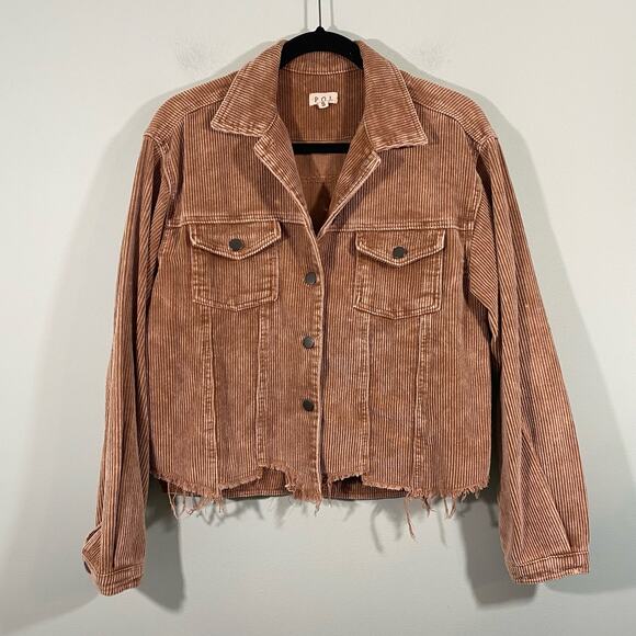 POL Women's Light Brown Raw Hem Corduroy Button Up Shacket Size S - Picture 2 of 9